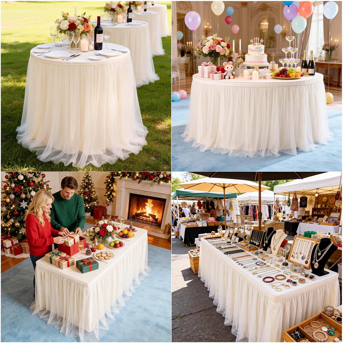THARAHT Tulle Table Skirt 6FT 180CM Long for Rectangle Tables Round Tables Ruffle Desk Skirt for Princess Girls Birthday Party Cake Dessert Decorations Table Skirt
