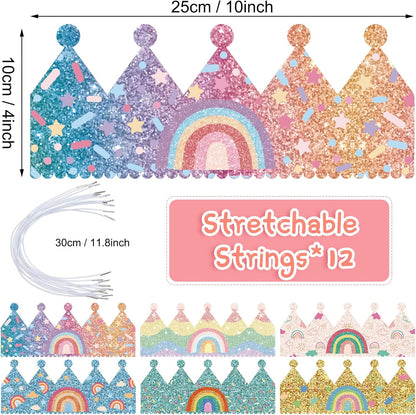 Kathfly Rainbow Birthday Party Hats Crown Headbands for Kids Birthday, Event, Rainbow Theme Party Supplies