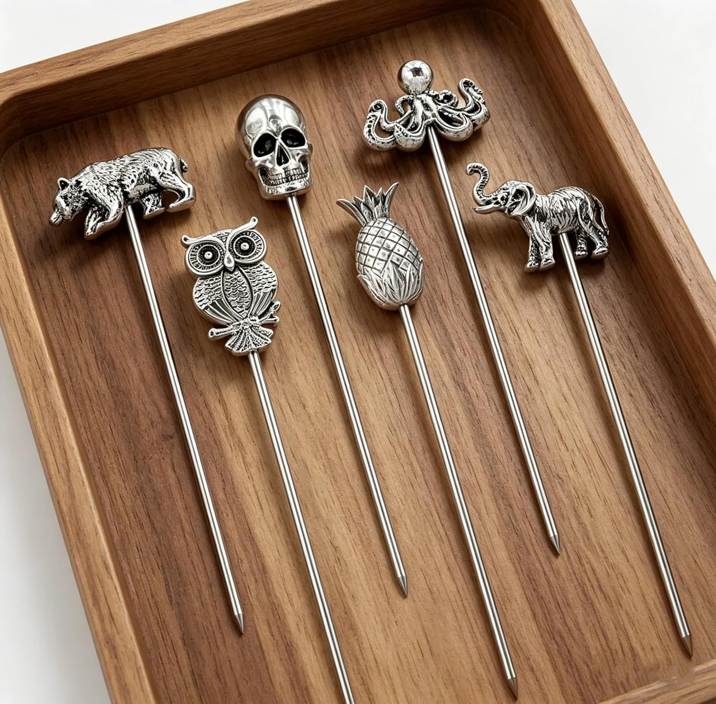 Homestia Stainless Steel Cocktail Picks, 4.7 Inch Reusable Martini Olive Picks, Metal Garnish Skewers for Drinks, Appetizers, Bloody Mary - Set of 6 Metal Cocktail Picks for Party Bar
