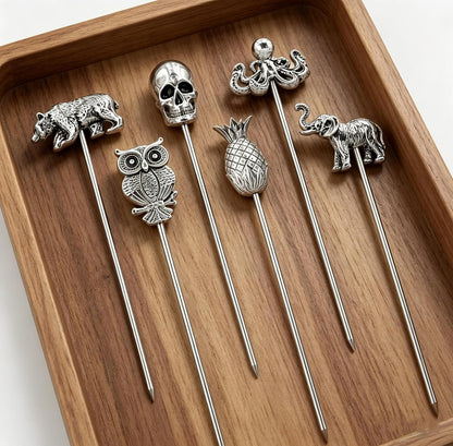 Homestia Stainless Steel Cocktail Picks, 4.7 Inch Reusable Martini Olive Picks, Metal Garnish Skewers for Drinks, Appetizers, Bloody Mary - Set of 6 Metal Cocktail Picks for Party Bar
