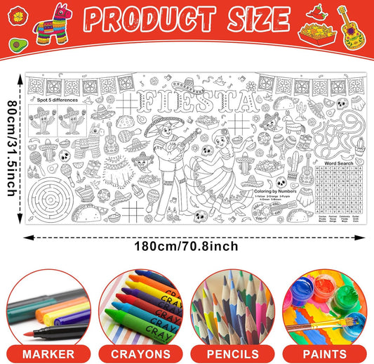 Mexican Fiesta Giant Coloring Poster Large Fiesta Coloring Tablecloth DIY Mexican-Themed Game Poster Drawing Banner Table Cover Art Craft for School Home Classroom Party Activity Supplies