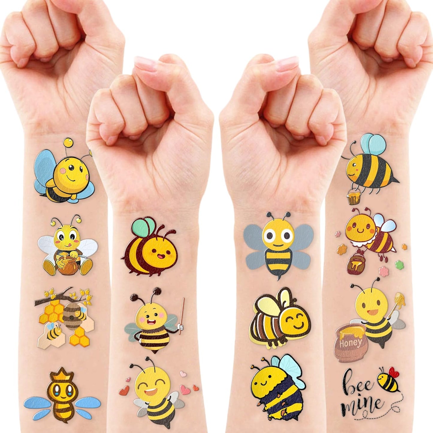 96PCS Bee Pre-Cut Temporary Tattoos for Kids - Cute Party Favors & Decorations, Perfect for Birthday Parties, School Prizes, and Themed Gifts for Boys & Girls