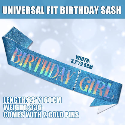 RUDONG M Birthday Girl Sash Glitter - Silver Birthday Sash for Women & Girls | Sweet 16/18th/21st/30th/40th/50th/60th/70th, All-Age Celebration Party Decor