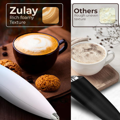 Zulay Kitchen Powerful Milk Frother Wand With Duracell Batteries - Ultra Fast Handheld Drink Mixer - Electric Whisk Foam Maker for Coffee, Lattes, Cappuccino & Matcha - Z1 Motor - Black - Colors A