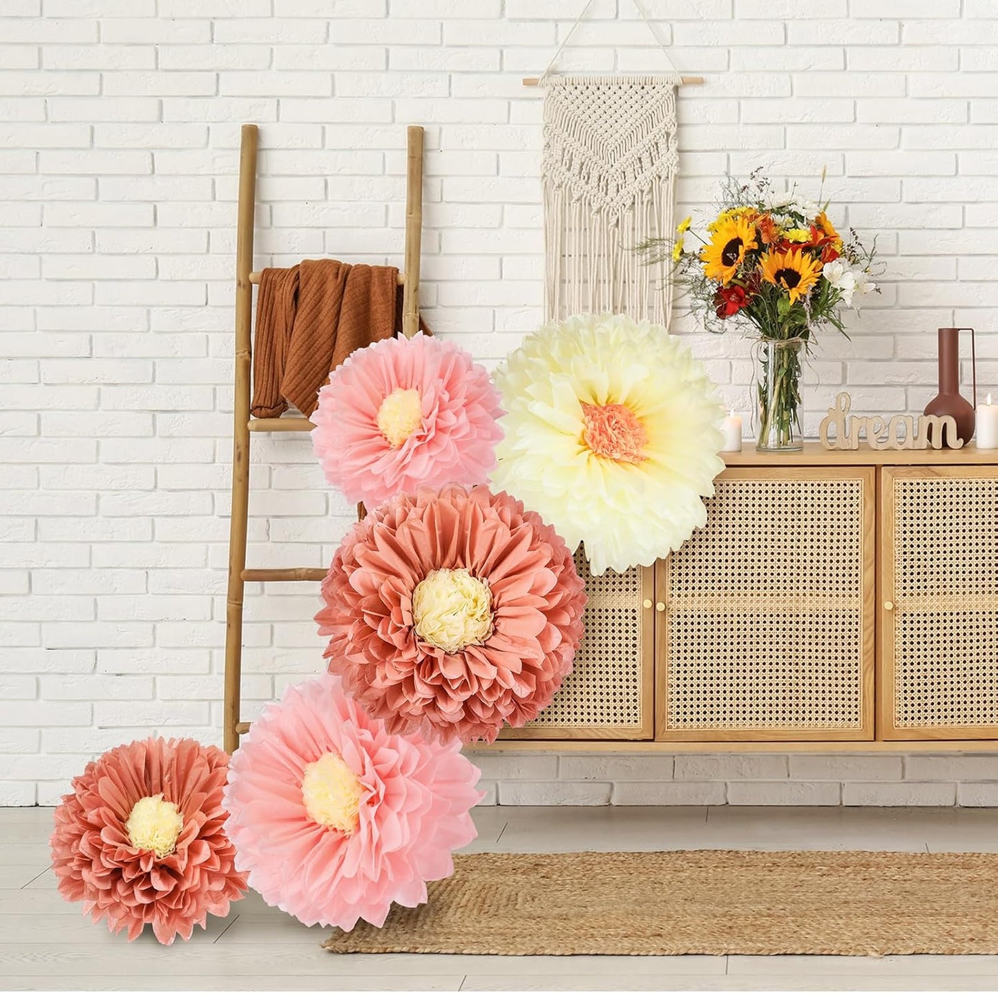 Chunful 5 Pcs 30'' 24'' Gaint Pastel Tissue Paper Flowers Decoration Large Hanging Tissue Paper Pom Poms Decor for Pastel Birthday Bachelorette Wedding Baby Shower Bridal Shower Easter Party Decor