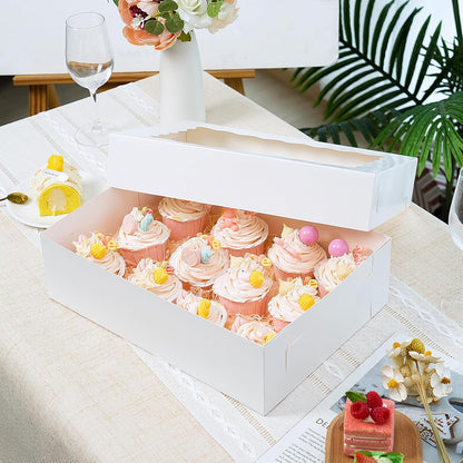 Moretoes 20pcs 14x10x4in Sheet Cake Boxes, White Rectangle Quarter Bakery Boxes with Window, for Cake Pastry Baking Donuts Cupcake Pie Packaging
