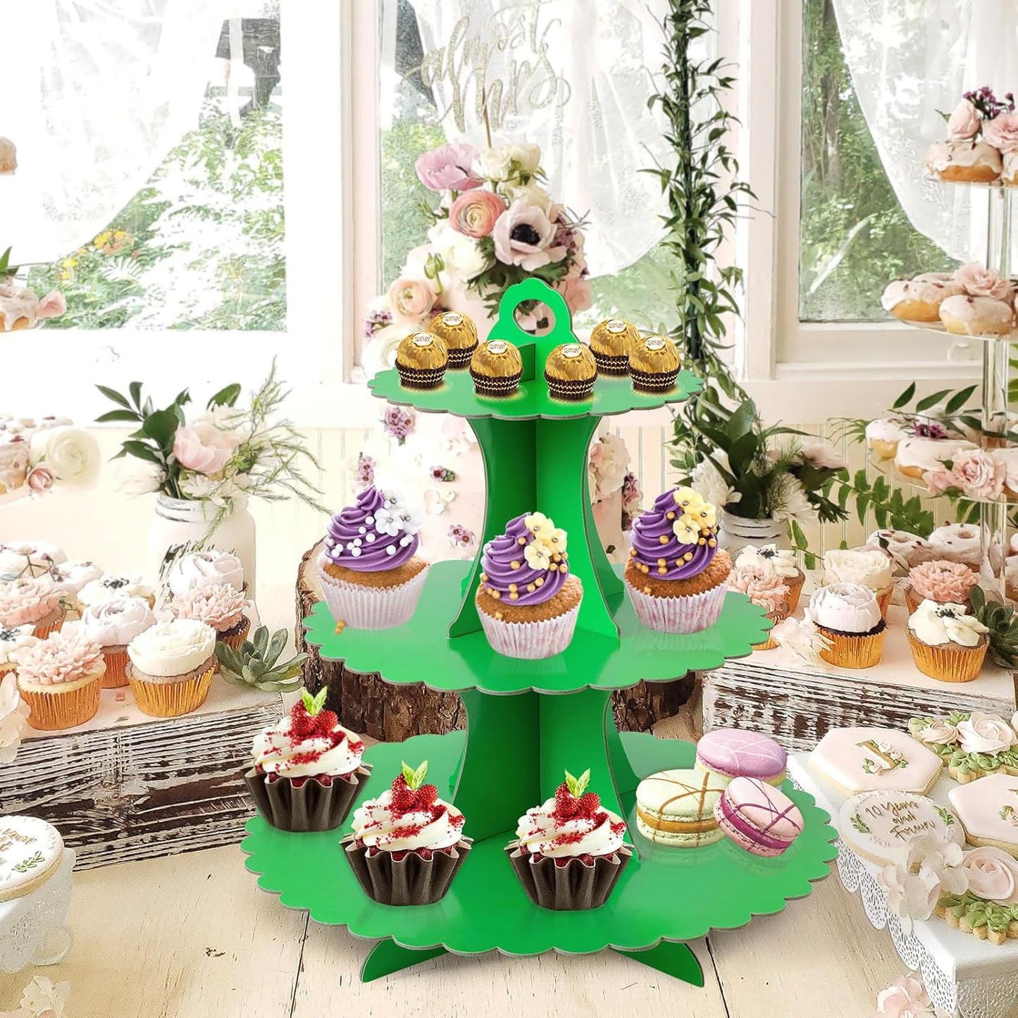 Soleebee 3-Tier Cupcake Stand, Cardboard Cupcake Tower, Dessert Cup Cake Stand Tower for Birthday Wedding Party Decoration, Cupcake Tier Stand 1 Set (Black)