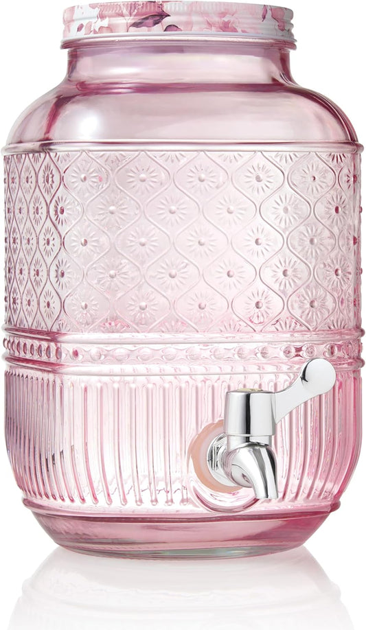 Godinger Drink Dispenser, Glass Water Dispenser, Large Beverage Dispenser with Spigot, Vintage Decor - 1 Gallon