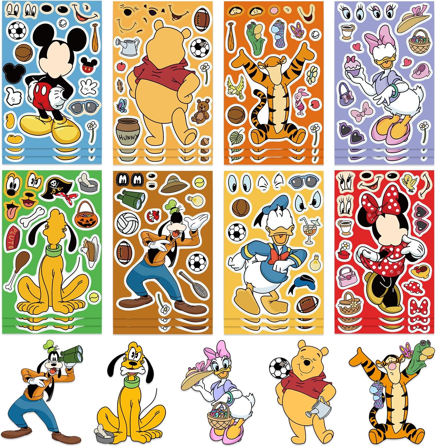 24 Sheets Cool Monster Sticker Cute Cartoon Charaters Make Your Own Sticker, Make a Face Stickers Party Favors Activities Gifts (c)