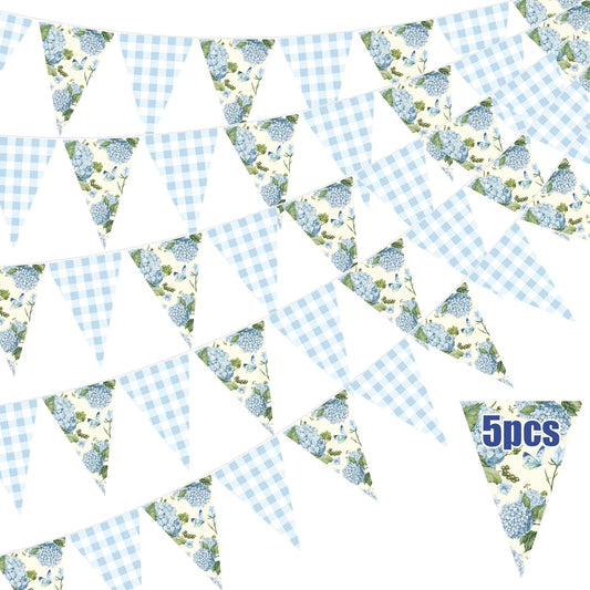 Gilprop 5 Pcs 37ft Pink Lemon Gingham Banners Summer Fruit Pennant Flags Pink Lemon Single Sided Paper Triangle Flag for Summer Fruit Theme Birthday Baby Shower Wedding Party Decor Supplies