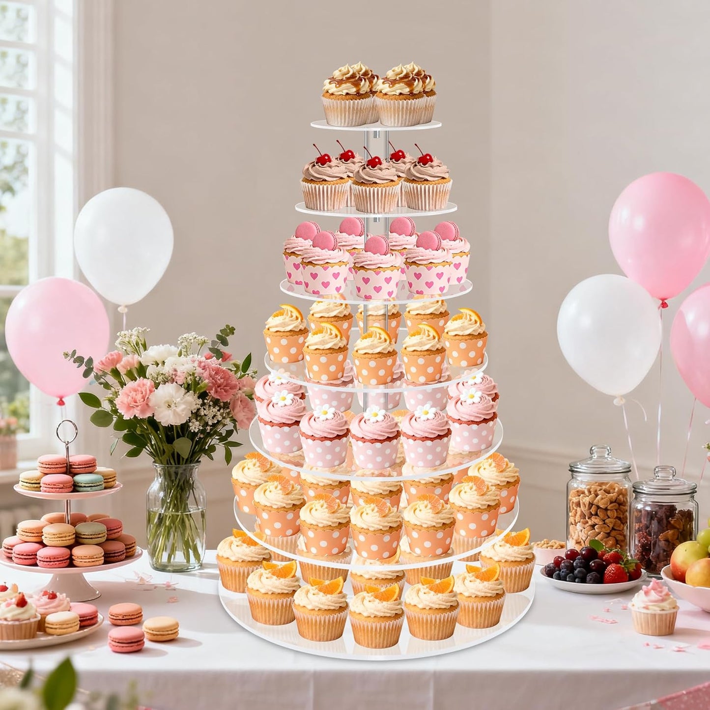 Acrylic Cupcake Tower, 7-Tier Round Cake Stand for 100 Cupcakes, Dessert Display for Parties & Weddings