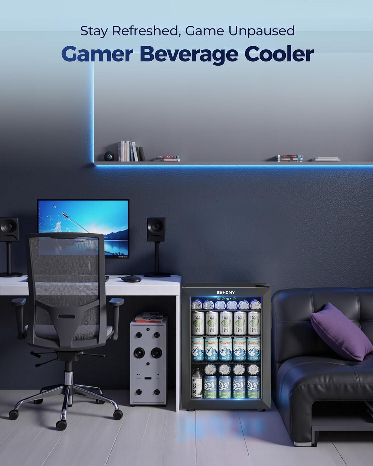 EUHOMY 4.5 Cu.ft Beverage Refrigerator and Cooler, 145 Can Mini fridge with Glass Door for Soda Beer Wine, Small Drink Dispenser with Digital Adjustable Thermostat for Home Office Bar