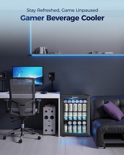 EUHOMY 4.5 Cu.ft Beverage Refrigerator and Cooler, 145 Can Mini fridge with Glass Door for Soda Beer Wine, Small Drink Dispenser with Digital Adjustable Thermostat for Home Office Bar