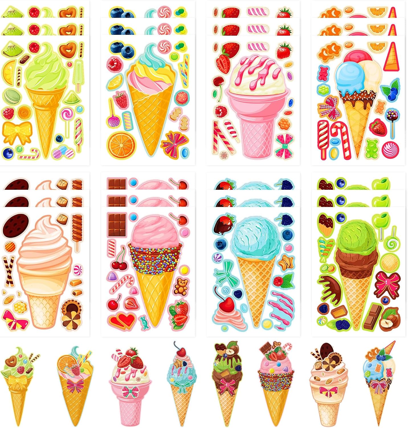 24 Sheets Cupcake Make a Face Sticker Sheets for Kids Todders Activities, Make Your Own Stickers for Kids Birthday Party Favor Supplies Craft