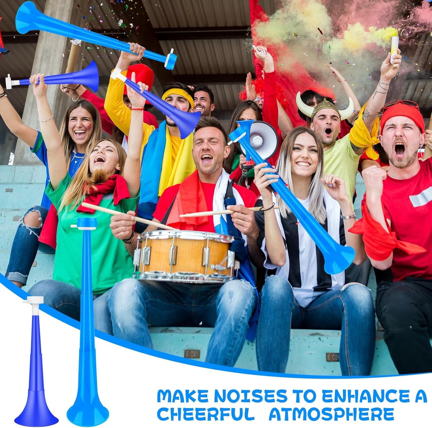 Denylo pro Collapsible Stadium Horn 24 Inch Vuvuzela Plastic Trumpet Horn Blue Blow Horn Loud Sound Soccer Horn Noisemakers for Sporting Events Graduation Party Supplies