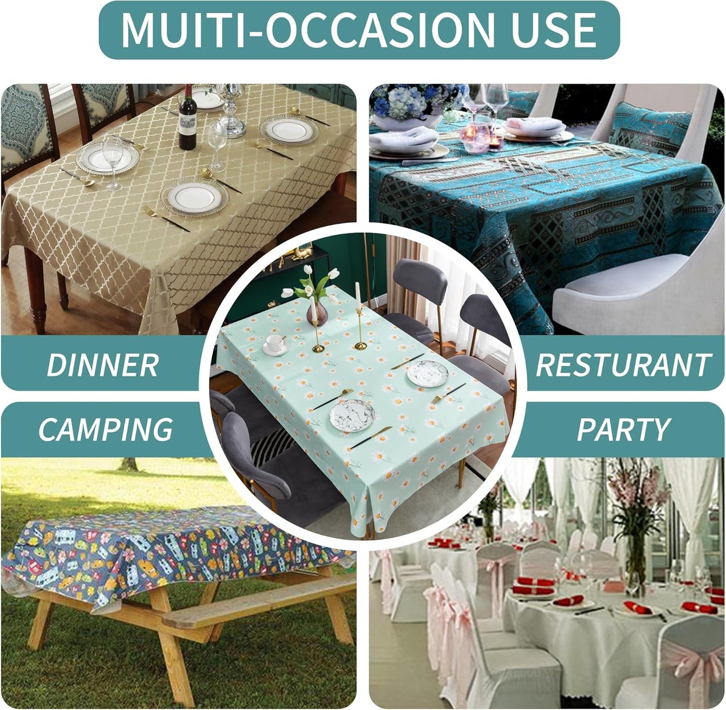 Rectangle Table Cloth,100% Waterproof Tablecloth Oil Proof Spill Proof Vinyl Table Cloth, Wipe Clean Plastic Table Cover for Dining, Camping, Indoor and Outdoor 52" x 70",Leaves