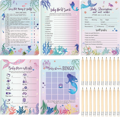 Yinder 145 Pcs Baby Shower Games Activities Cards with 20 Pencils Includes Baby Bingo Description and Wishes Guess Who Price is Right Word Scramble Game(Here Comes the Son)