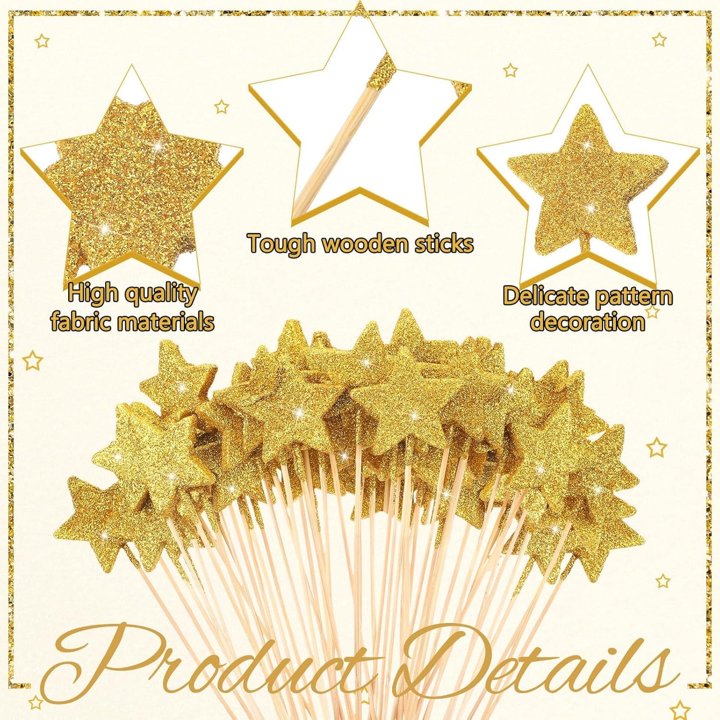 Suzile 60 Pcs Golden Star Floral Pick 8'' Star Centerpiece Table Decor Gold Glitter Craft Stick Sparkly Foam Stem for Floral Arrangement Wreath Wedding Bridal Baby Shower Birthday Stars Arrangement