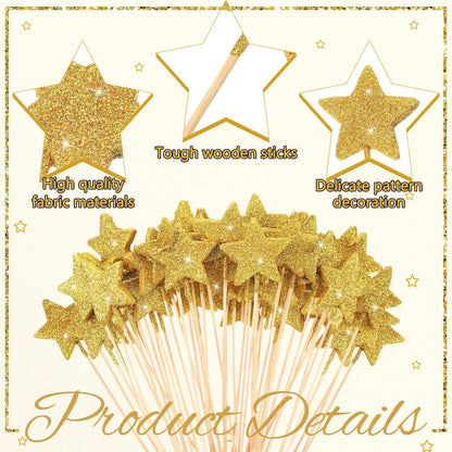 Suzile 60 Pcs Golden Star Floral Pick 8'' Star Centerpiece Table Decor Gold Glitter Craft Stick Sparkly Foam Stem for Floral Arrangement Wreath Wedding Bridal Baby Shower Birthday Stars Arrangement