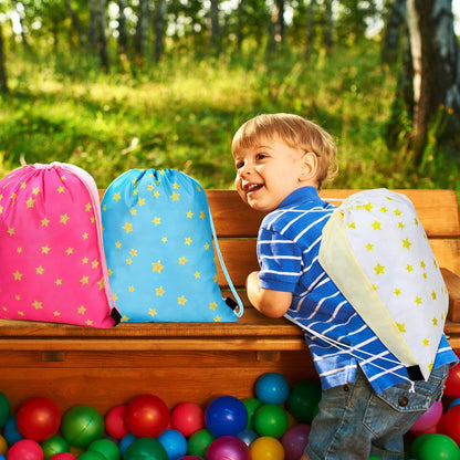Funtery 16 Pcs Star Drawstring Backpack for Kids Star Party Favors Bags Starry Goodie Treat Gift Bags Drawstring Sackpack Sport Cinch Backpack for Girls Boys School Birthday Baby Shower Supplies