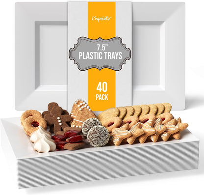 Exquisite Plastic Serving Trays for Party - 40 Pcs 9.5 Inch Clear Serving Platters, Plastic Trays for Food, Clear Tray, Food Tray Disposable Platters for Parties, Catering & Buffet