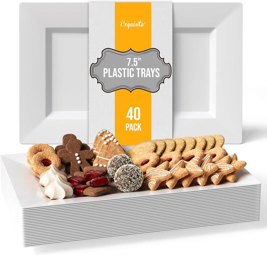 Exquisite Plastic Serving Trays for Party - 40 Pcs 9.5 Inch Clear Serving Platters, Plastic Trays for Food, Clear Tray, Food Tray Disposable Platters for Parties, Catering & Buffet