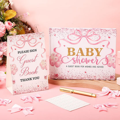 Fuyoooo 27 Pcs Safari Animal Baby Shower Guest Book Set Baby Shower Sign in Guest Floral Book Place Table Cards with Gold Pen Adhesive Photo Corner for Birthday Party