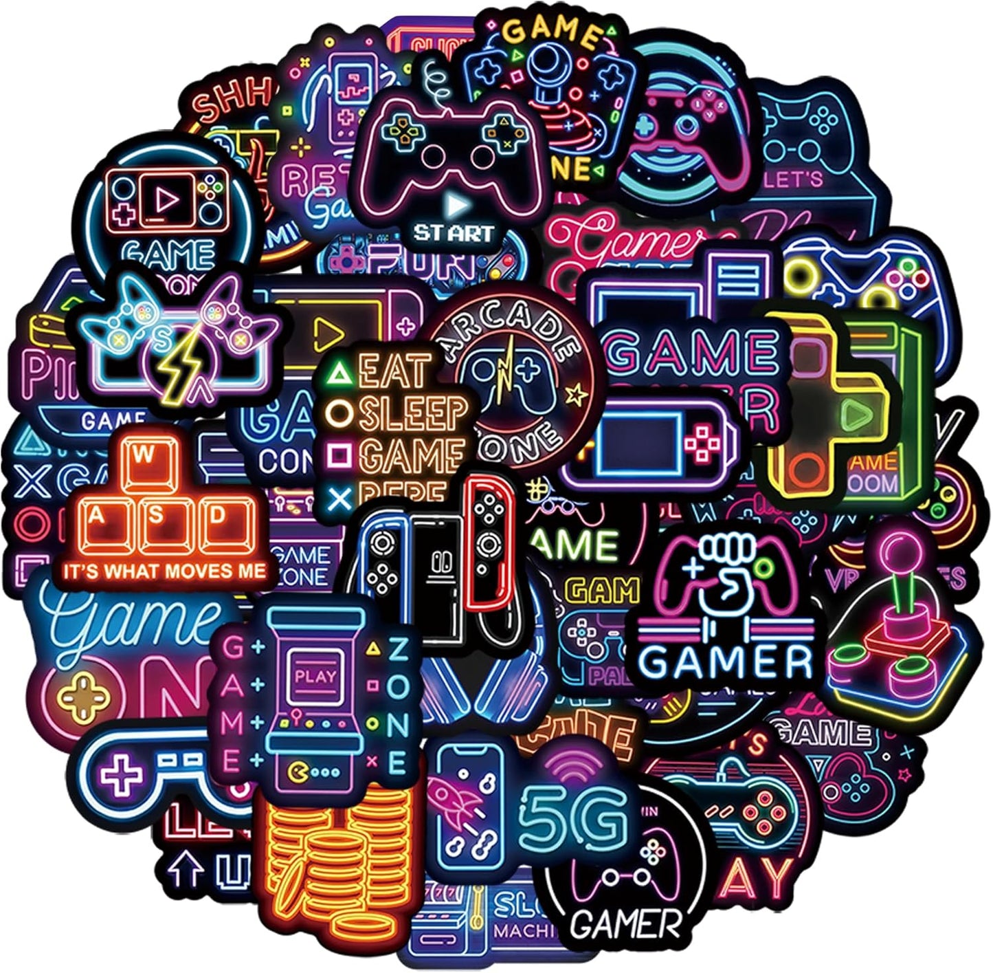 QTL Neon Stickers for Teens & Students Prizes, Waterproof Vinyl Party Favor Stickers, School Rewards, Water Bottle and Laptop, 50PCS - Colors A