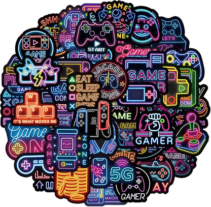 QTL Neon Stickers for Teens & Students Prizes, Waterproof Vinyl Party Favor Stickers, School Rewards, Water Bottle and Laptop, 50PCS - Colors A