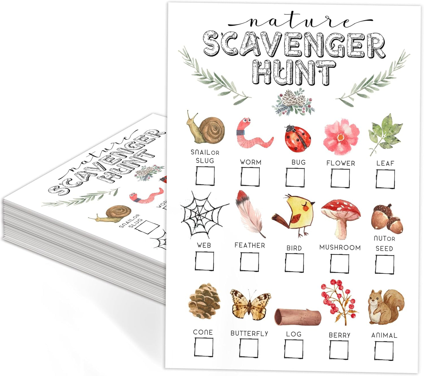30Pcs Nature Scavenger Hunt Cards, Scavenger Hunt Cards Road Trip and Travel Activities, Spring Summer Holiday Party Supplies, Camping Games Outdoor Indoor Seek Activity-A03
