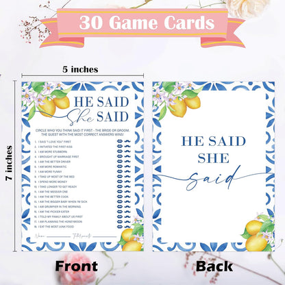 Mediterranean Lemon Bridal Shower Bingo Game with Blank Squares, Pack of 30 Game Cards, Bridal Shower Decorations, Wedding Engagement Decor, Bachelorette Party Supplies - KR30