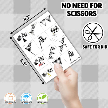 72PCS Checkered Flag Party Set - 48PCS Temporary Tattoos & 24PCS Slap Bracelets - Racing-Themed Birthday Supplies, Baby Shower Gifts, Classroom Rewards & Party Decor