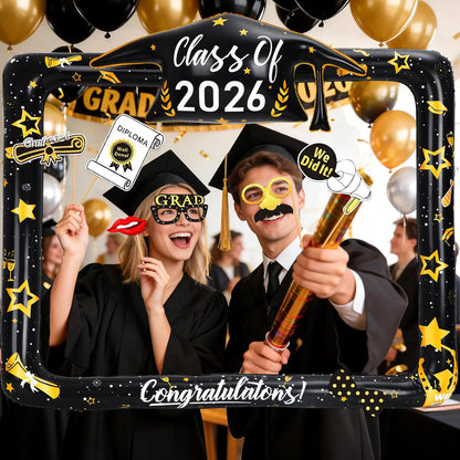 2026 Graduation Photo Booth Props Set Including Inflatable Photo Booth Frame and 20 Pcs Graduation Photo Props for Graduation Decorations Graduation Party Favors Supplies