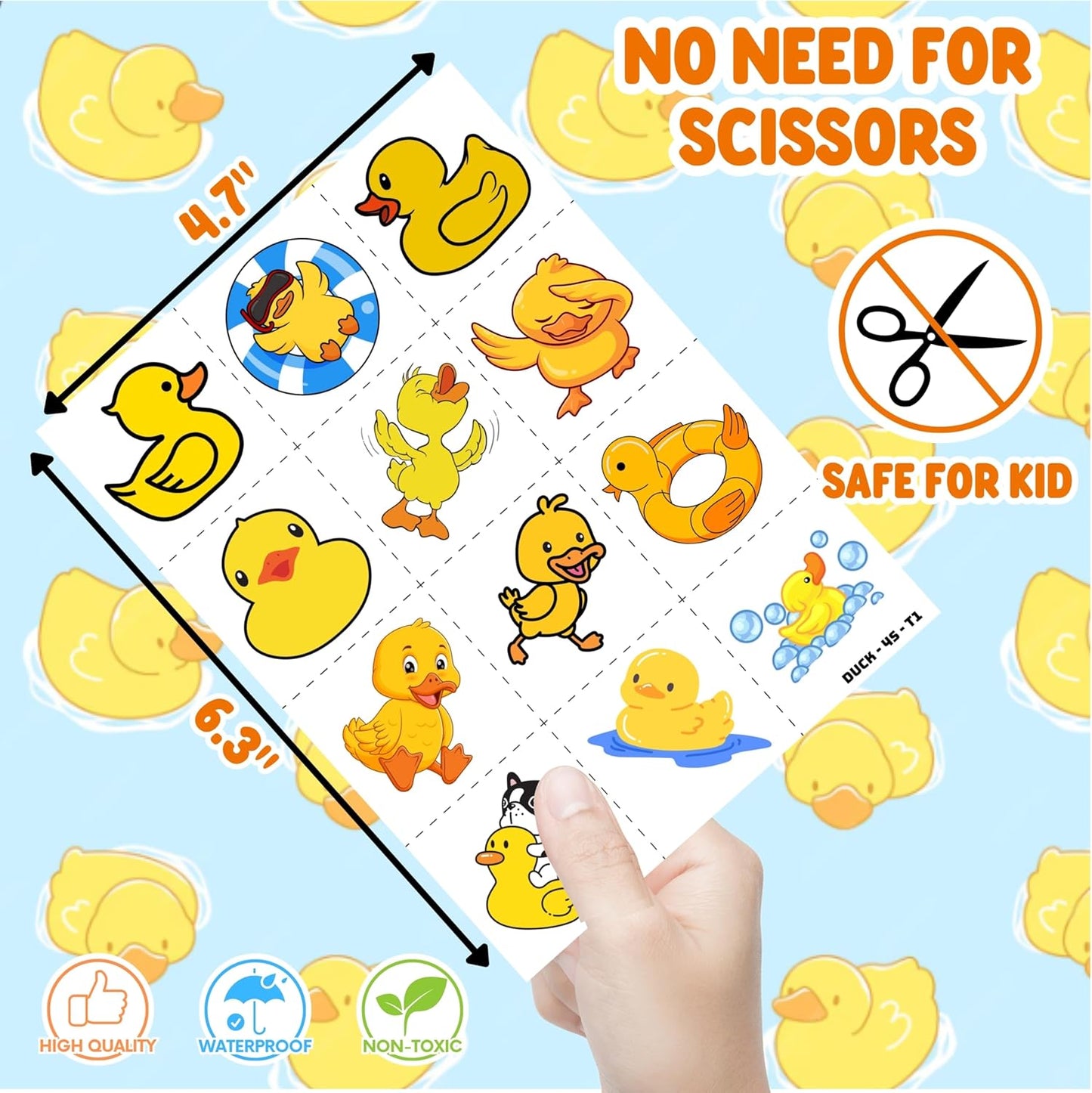 72PCS Duck Party Favors - 48PCS Pre-cut Temporary Tattoos & 24PCS Slap Bracelets - Cute Birthday Party Supplies, Decorations, Baby Shower Gifts, Classroom Prizes, and Rewards for Boys & Girls