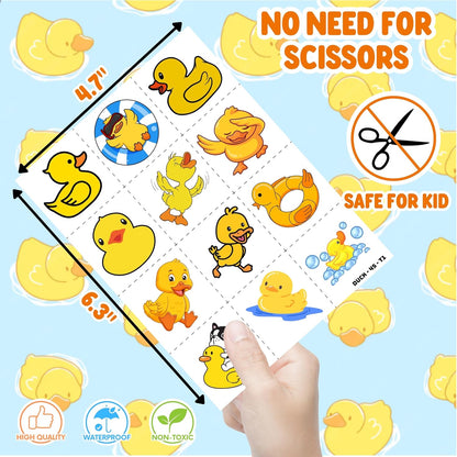 72PCS Duck Party Favors - 48PCS Pre-cut Temporary Tattoos & 24PCS Slap Bracelets - Cute Birthday Party Supplies, Decorations, Baby Shower Gifts, Classroom Prizes, and Rewards for Boys & Girls