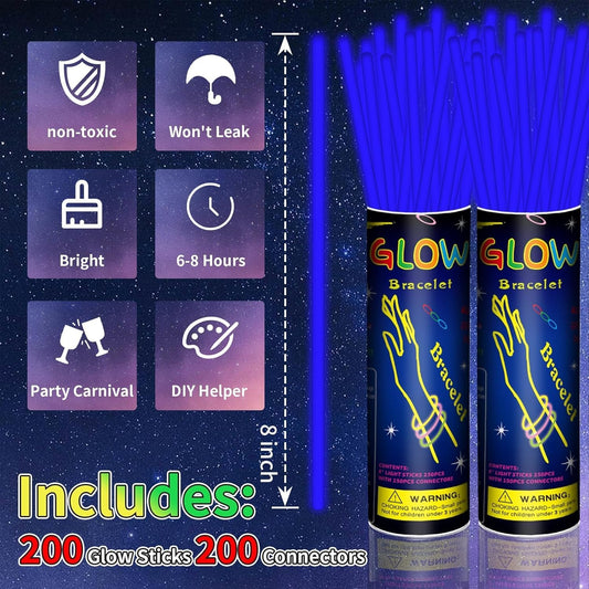200 Pack 8'' Glow Sticks Bulk Party Favors Green Light Up Sticks with Connectors Neon Glow in the Dark Party Supplies Bracelets for Holiday Birthday Party Decoration(Green)