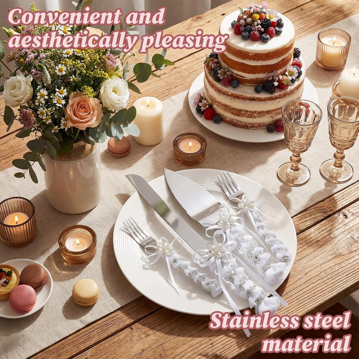 Wedding Cake Knife and Server Set Lace Rustic Handle Cake Cutting Set Pie Dessert Servers for Weddings Anniversaries Bridal Shower Couples Engagement Gifts
