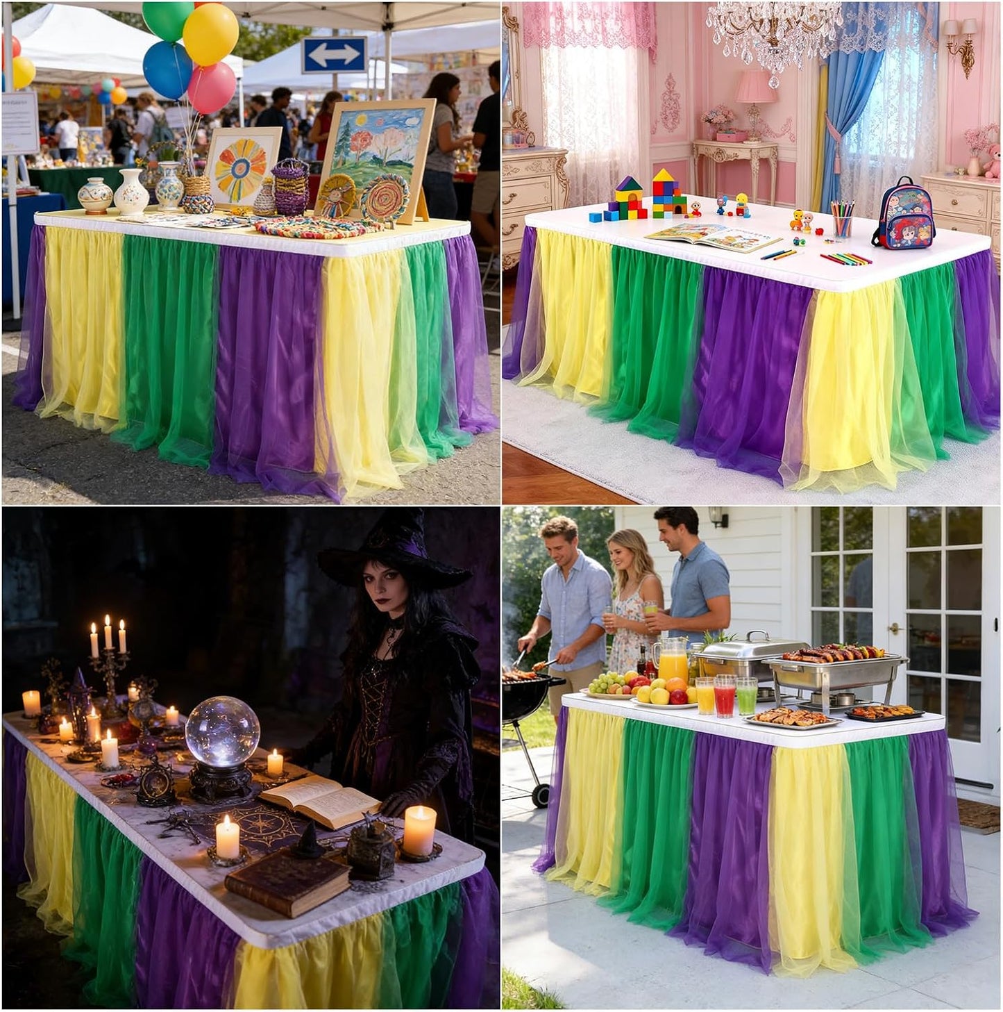 THARAHT Tulle Table Skirt 6FT 180CM Long for Rectangle Tables Round Tables Ruffle Desk Skirt for Princess Girls Birthday Party Cake Dessert Decorations Table Skirt