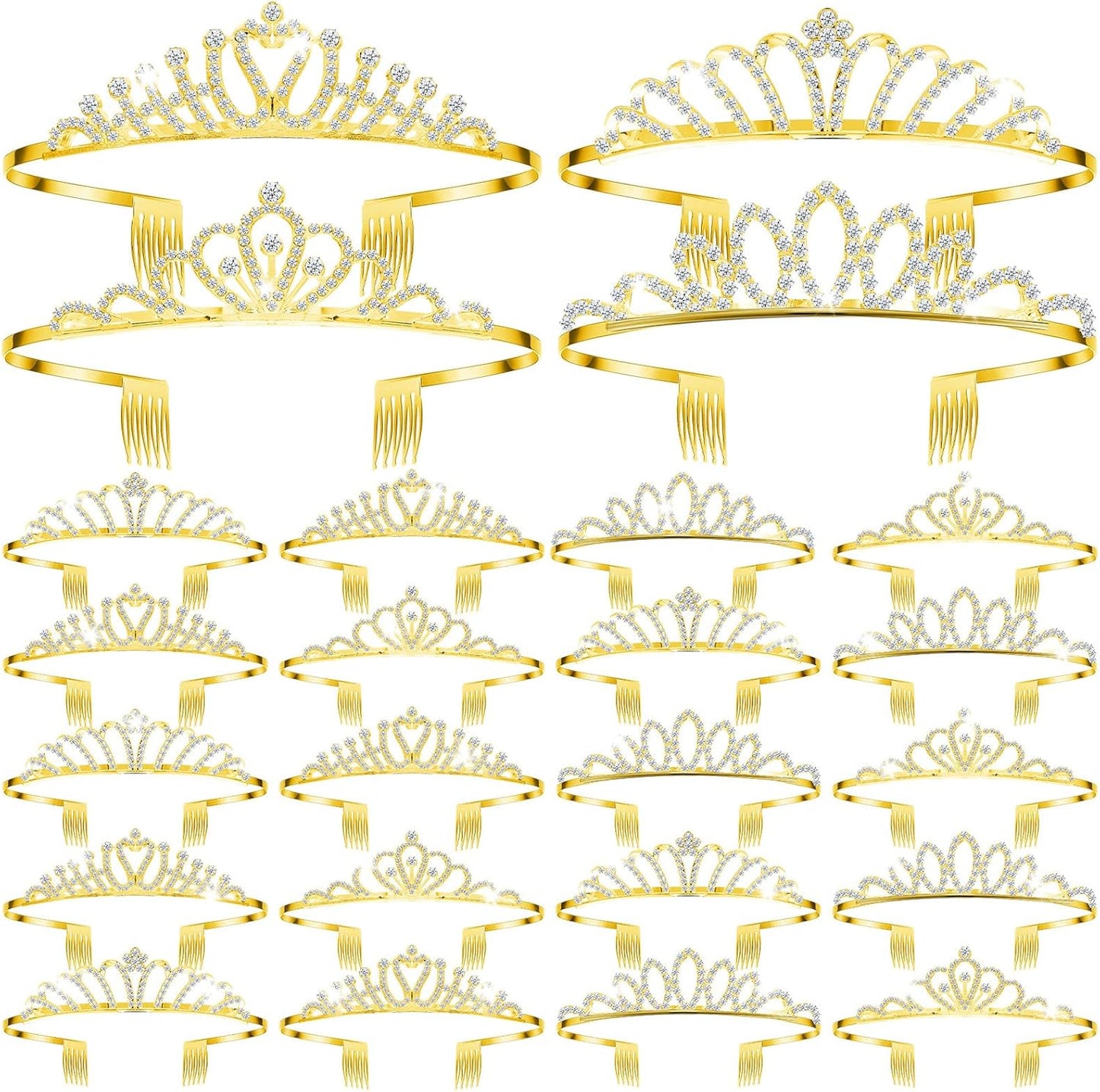 24 Pcs Crystal Tiara Crowns for Women Bulk Rhinestone Princess Headband Crown with Combs Tiaras for Pageant Bridal Shower Wedding Birthday Prom Party Gifts