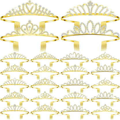 24 Pcs Crystal Tiara Crowns for Women Bulk Rhinestone Princess Headband Crown with Combs Tiaras for Pageant Bridal Shower Wedding Birthday Prom Party Gifts