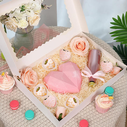 Moretoes 40pcs Large Bakery Boxes, 16x11x2.5 Inches Auto-Popup Cookie Boxes with Window for Donuts, Treats, Pastries, Pies, Muffins, Chocolate Covered Strawberries