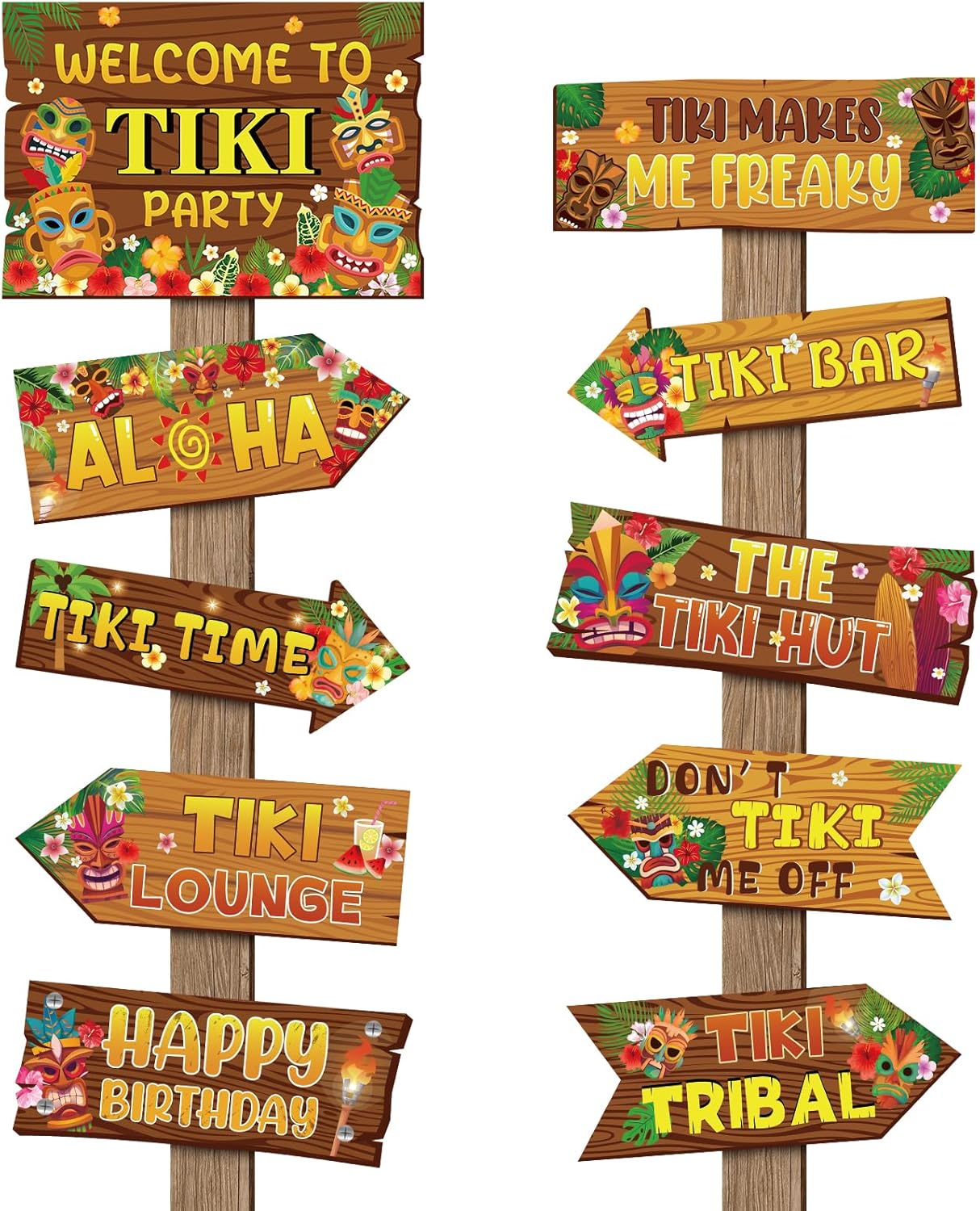 20 Pcs Luau Party Decorations Welcome Sign Summer Hawaiian Directional Signs Tropical Hawaiian Themed Birthday Decorations Luau Tiki Party Supplies with 2 Sheet Letter Stickers