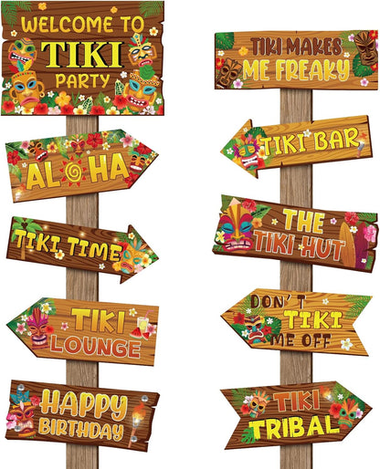 20 Pcs Luau Party Decorations Welcome Sign Summer Hawaiian Directional Signs Tropical Hawaiian Themed Birthday Decorations Luau Tiki Party Supplies with 2 Sheet Letter Stickers