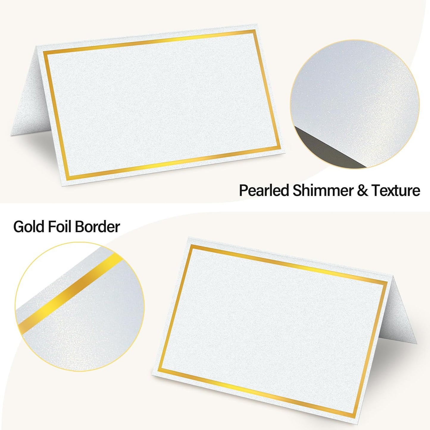 100 Pack Gold Table Cards Place Cards Name Cards for Table Setting, 250g Pearled Table Tents Name Tents, Avery Place Cards for Wedding, Meeting, Party, Reserved Seating Sign (Gold)