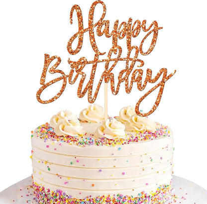 ZHUOWEISM 1 PCS Gold Happy Birthday & Anniversary Cake Topper