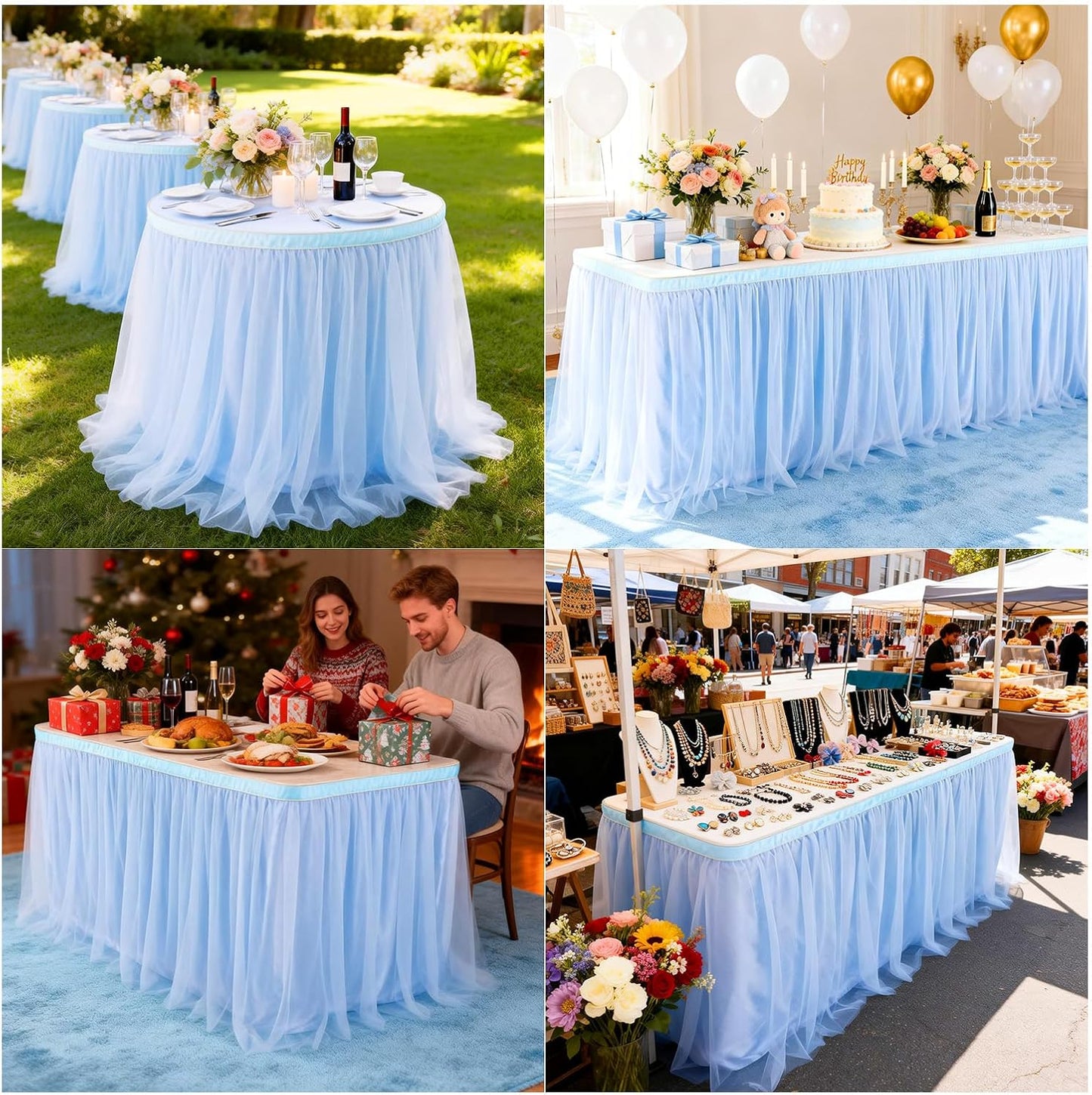 THARAHT Tulle Table Skirt 6FT 180CM Long for Rectangle Tables Round Tables Ruffle Desk Skirt for Princess Girls Birthday Party Cake Dessert Decorations Table Skirt