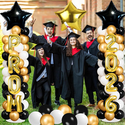 2 Sets Graduation Balloon Column Stand Kits with Balloons 2026 Grad Themed Decoration Navy Blue Balloon Tower Stand Kit for Grad High School & College Celebration Party Decor