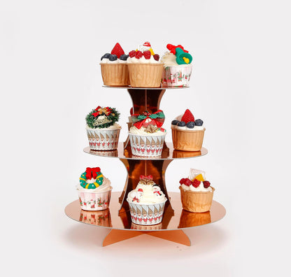 YLDW Cupcake Stand, 3-Tier Cupcake Stand Display, Cardboard Cup Cake Tower Stand, Disposable Dessert Stand for Birthday Tea Party Baby Shower Treat Decorations, Pink