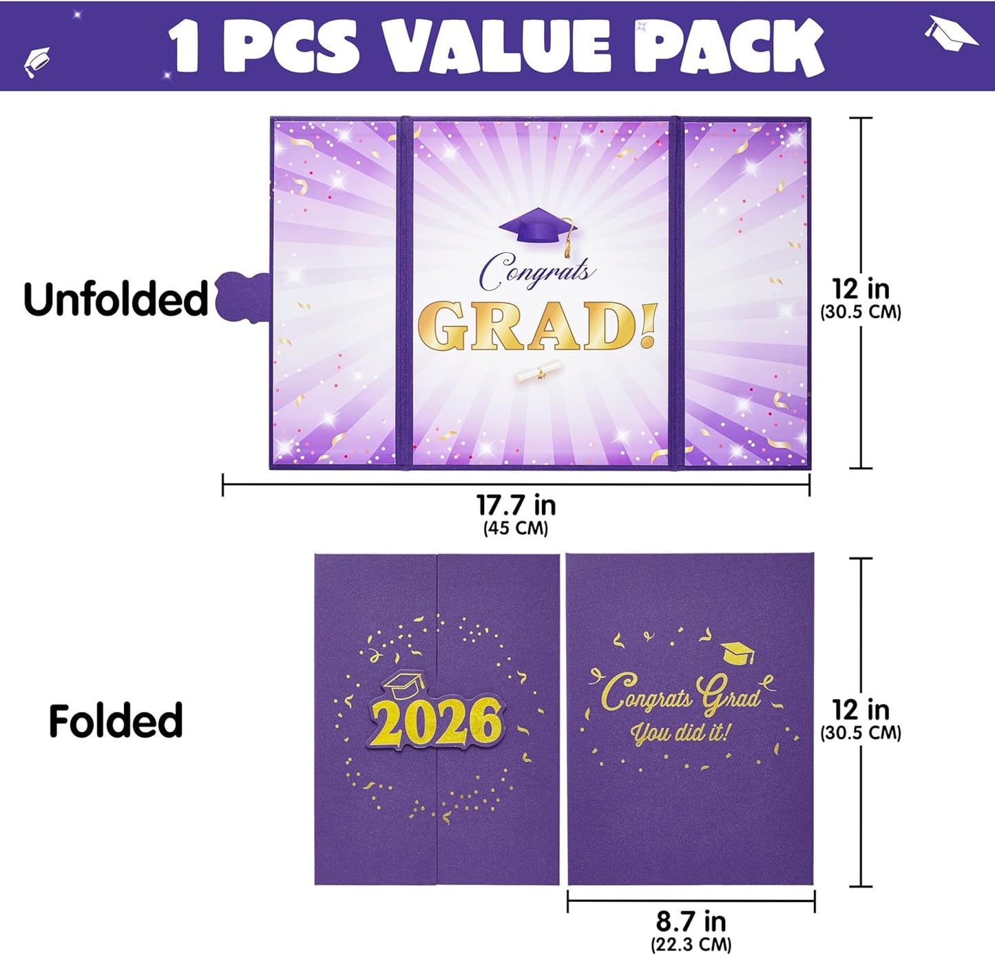 JOYIN 2026 Graduation Guest book Alternative, 12" Blue & Gold Graduation Party Decorations Signature Congrats, Class of 2026 Grad Card for High School College Grad Gift, Party Guest Signing Cardboard