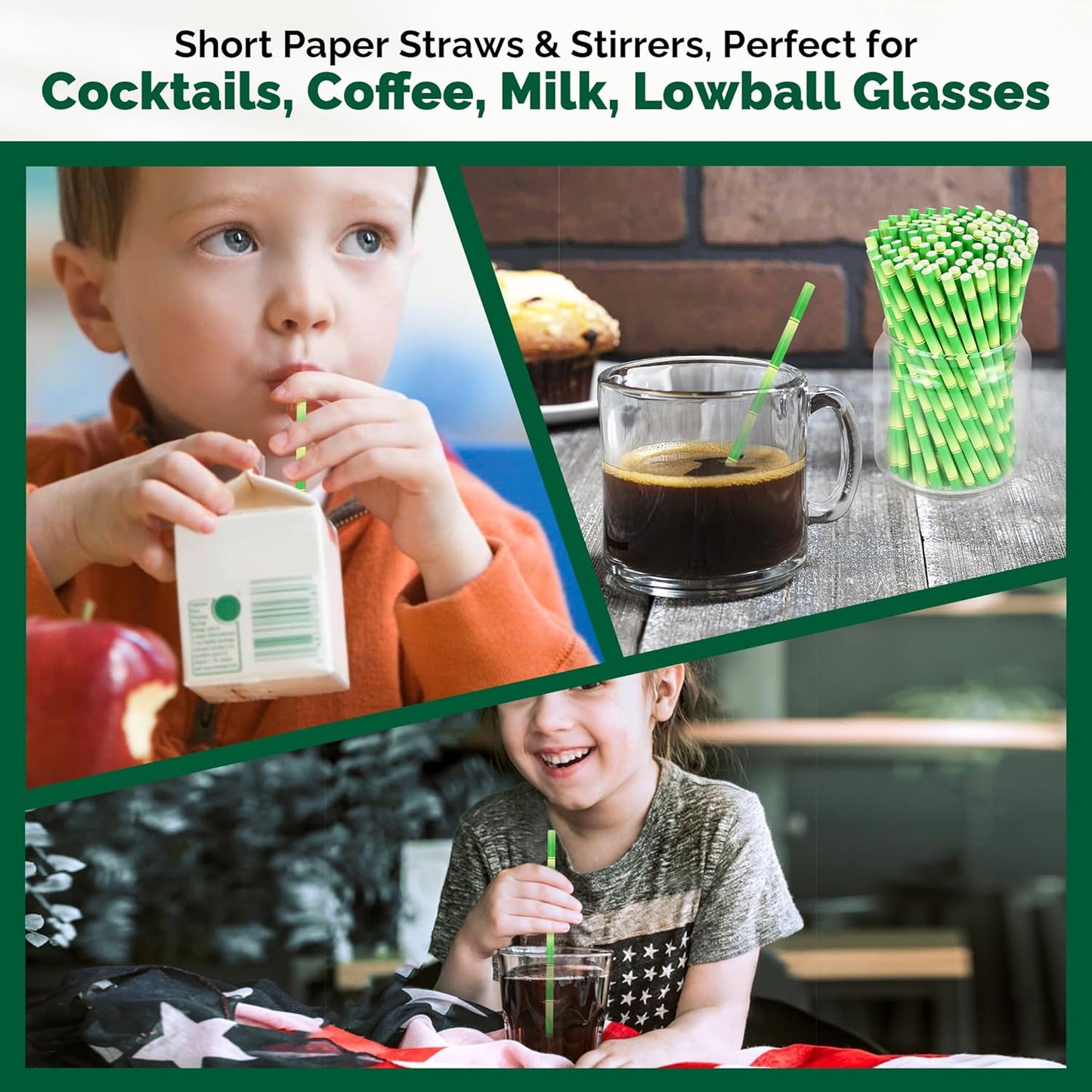 5.75 inch Orange Paper Cocktail Straws, Short Disposable Drinking Straws 500 Counts, Unwrapped - Compostable